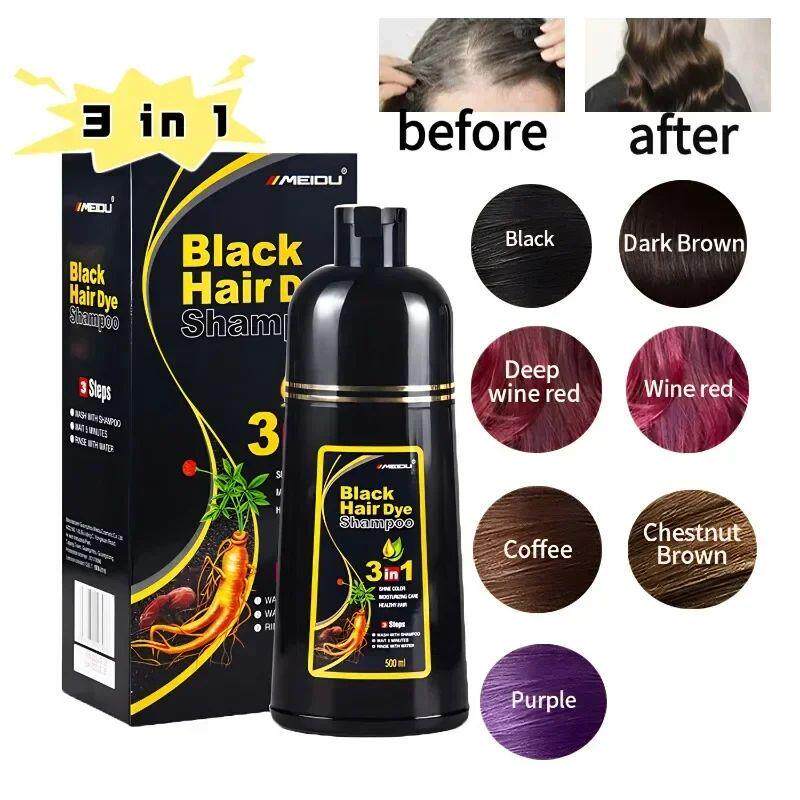 500ML Black Hair Dye Shampoo 3 in 1 Instantly Darken Hairs I