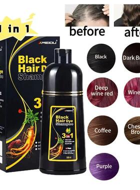 500ML Black Hair Dye Shampoo 3 in 1 Instantly Darken Hairs I
