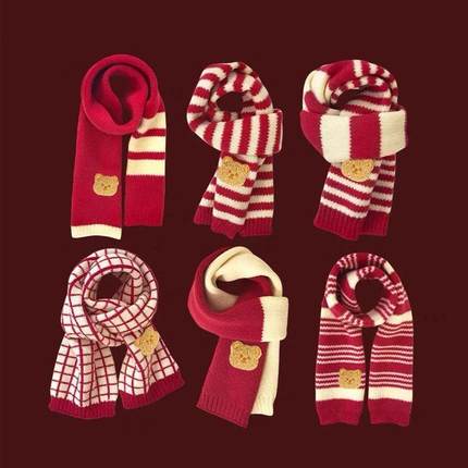 Christmas Scarf Red Parent-child Scarf Autumn And Winter Kni