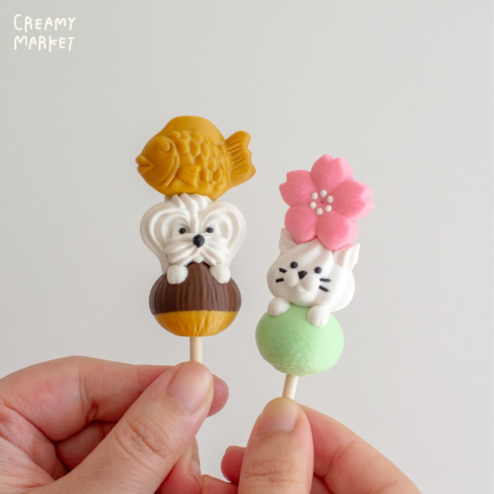 CreamyMarket一朵奶油三色团子系列奶油小狗随身钥匙扣包挂件