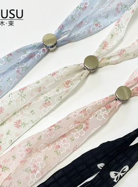 2026新唯美碎花雪纺帽子防风绳遮阳帽草帽防晒帽丝带加长防掉帽绳