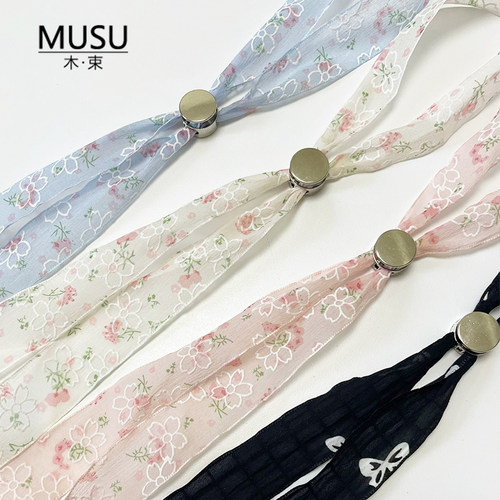 2026新唯美碎花雪纺帽子防风绳遮阳帽草帽防晒帽丝带加长防掉帽绳