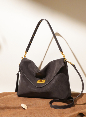 2026新款凯莉包擦色牛皮包包百搭通勤单肩腋下大容量女邮差包