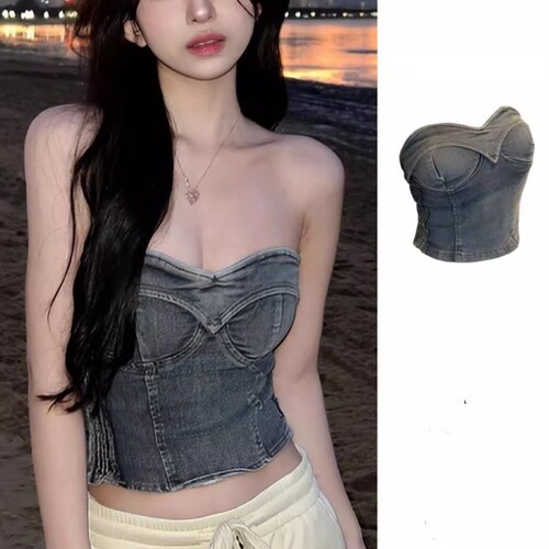 辣妹ins抹胸牛仔收腰吊带背心女