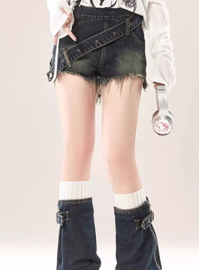 y2k美式侧拉链可拆卸牛仔短裤女新款夏季显瘦辣妹热裤子腿套夏