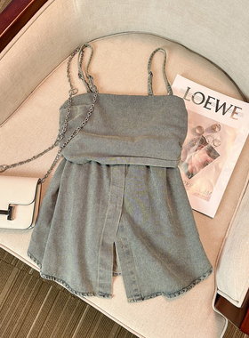 复古牛仔抹胸吊带背心夏季2025新款露肩无袖上衣设计感休闲显瘦