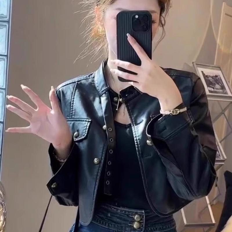 短款皮衣外套女高级感机车皮夹克
