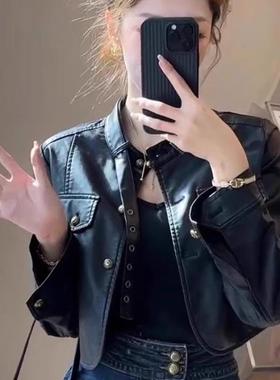2025秋冬新款小个子高级感皮衣外套女美拉德短款机车服皮夹克上衣