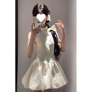 收腰显瘦连衣裙女 甜美温柔风超仙蝴蝶结拼接气质花苞裙子学生夏季