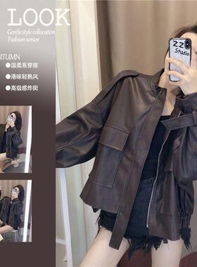 皮衣外套女2024春秋新款韩版个性复古显瘦休闲短款上衣机车皮夹克