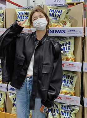 高级感皮衣外套港风女春秋百搭慵懒宽松长袖高档机车皮革夹克上衣