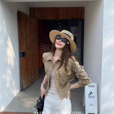 小个子鹿皮绒翻领工装夹克百搭