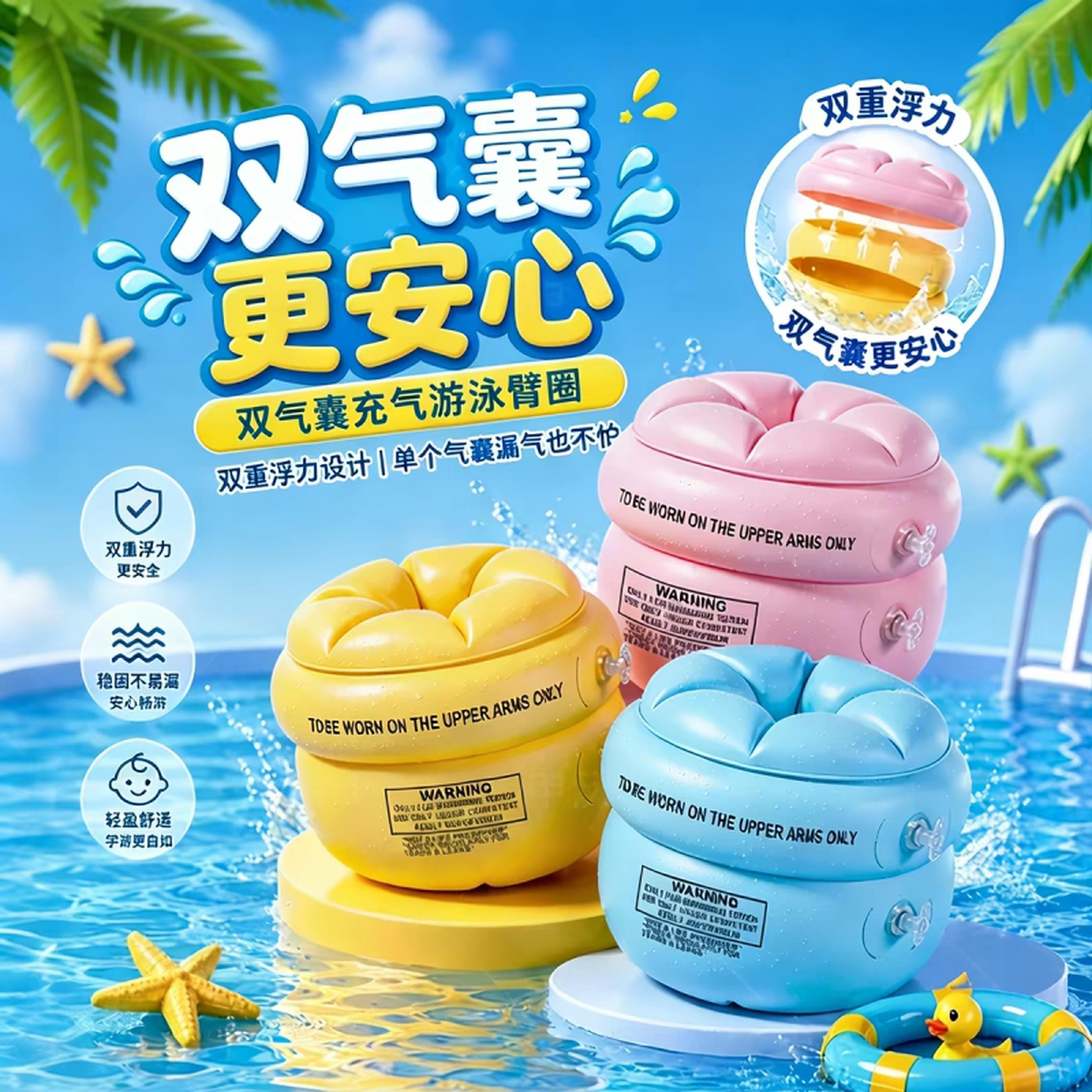 儿童游泳圈成人水袖气囊手臂圈大人宝宝浮漂泳袖游泳装备男女初学