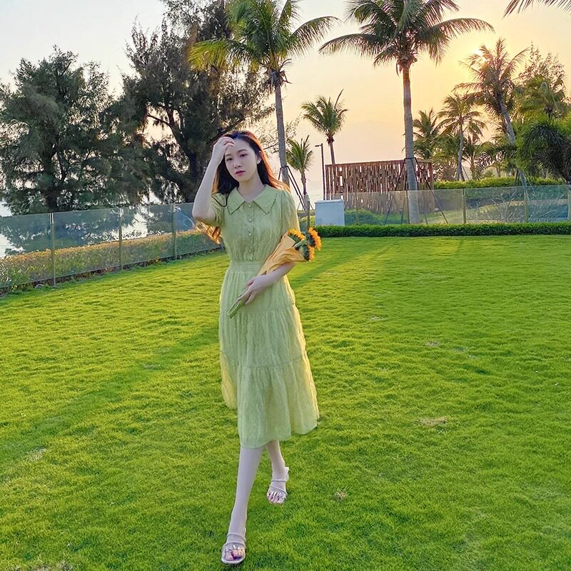 绿色网纱连衣裙女夏季新款