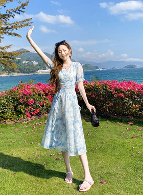 海边优雅气质印花裙子