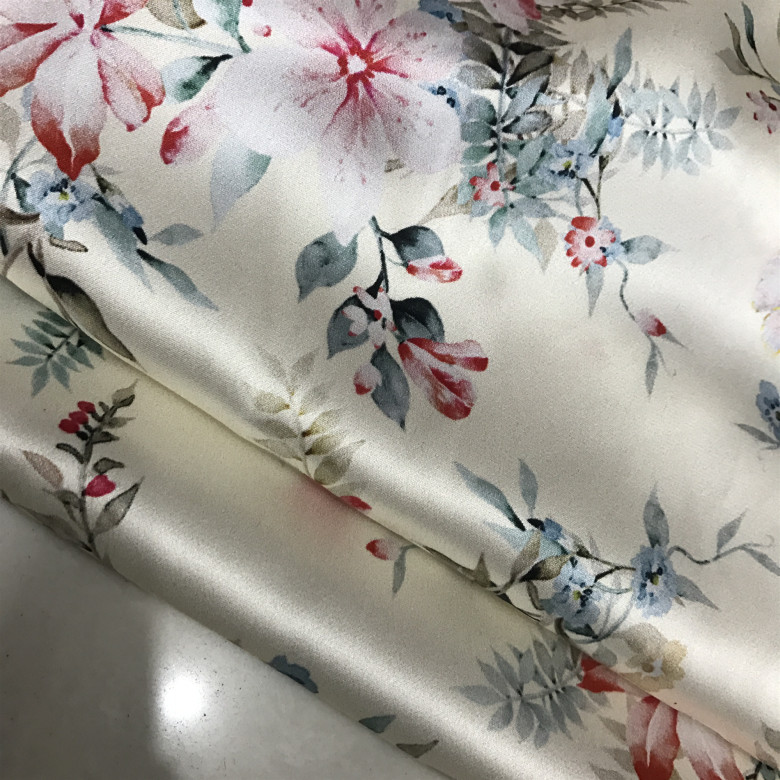 重磅25姆米苏州段喷绘印花桑蚕丝植物花朵加厚丝绸旗袍连衣裙面料