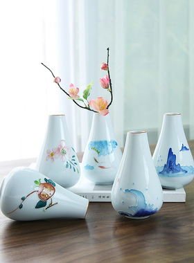 陶瓷客厅装饰品手绘浮雕小花瓶