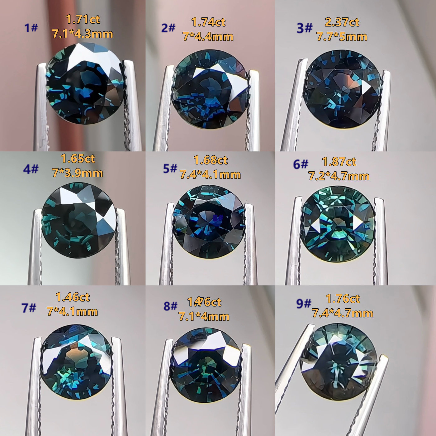 深蓝绿色天然蓝宝石裸石彩色宝石圆形7mm戒面