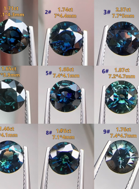 深蓝绿色天然蓝宝石裸石彩色宝石圆形7mm戒面