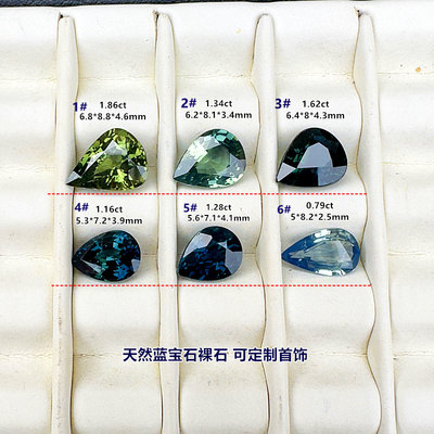 天然蓝宝石水鸭绿蓝绿色梨形