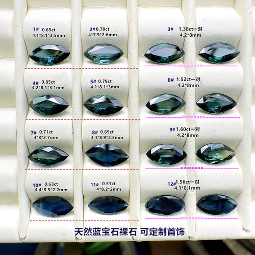 水鸭绿蓝宝石马眼形戒面可定制