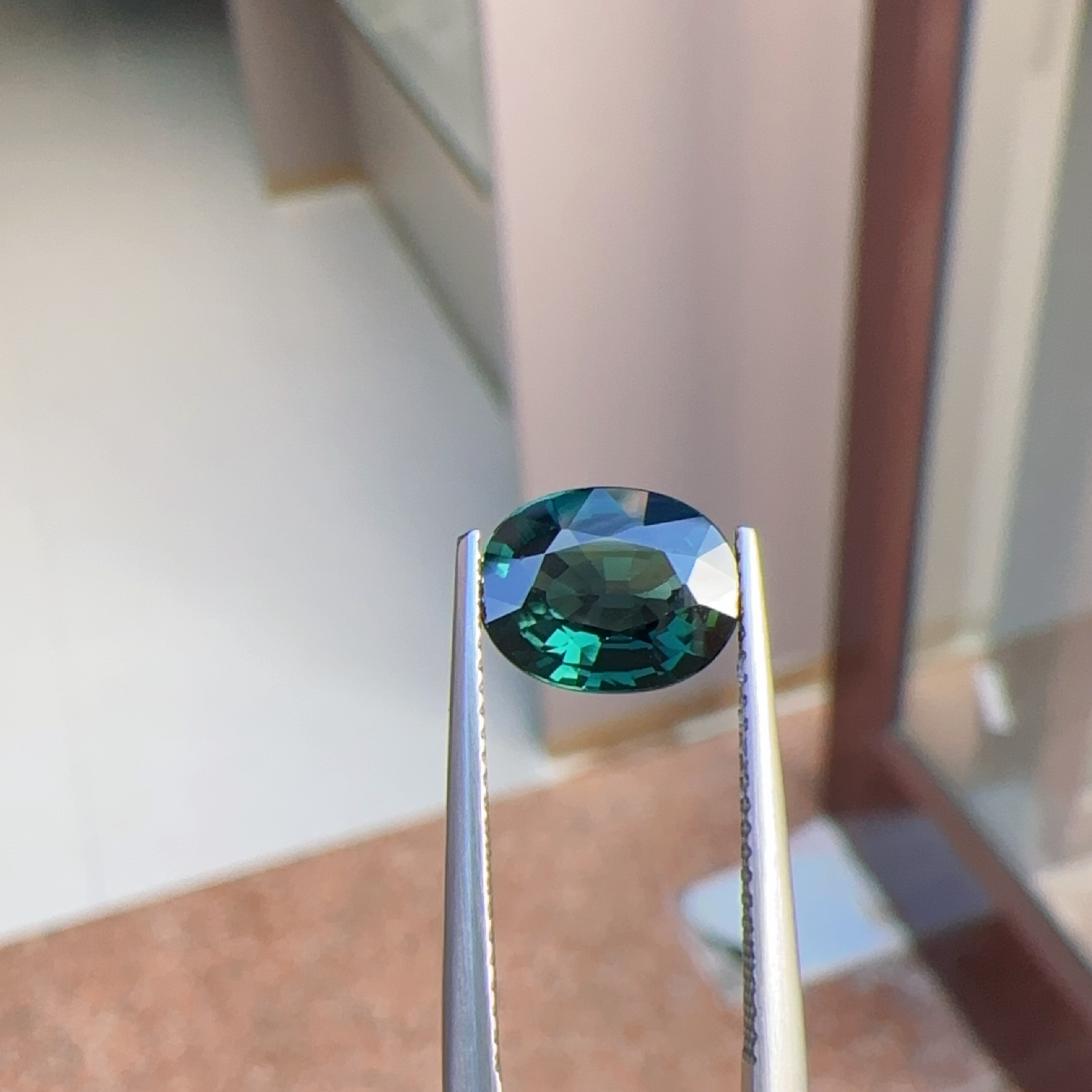 2.93克拉蓝绿色天然蓝宝石裸石彩色宝石椭圆戒面