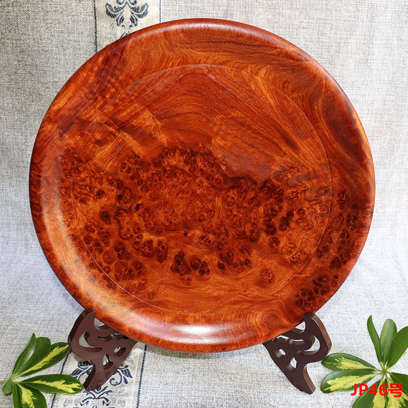 红木果盘 缅甸花梨树瘤瘿木大果紫檀瘤30CM精品漂亮装饰盘子JP46