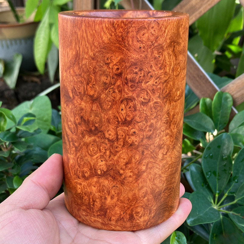 鬼脸纹实拍红木文房笔筒缅甸花梨木瘤疤茶道筒树瘤瘿木摆件工艺品