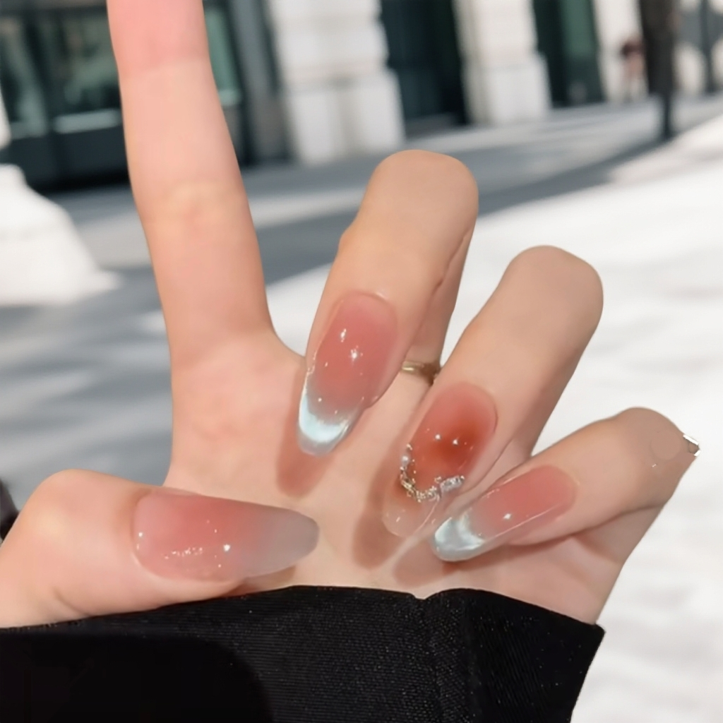 纯手工穿戴甲短款秋冬高级感蓝色法式猫眼显白美甲贴片猫眼椭圆,彩妆/香水/美妆工具,穿戴甲/甲片,淘宝优惠券,粉丝福利购,淘宝优惠卷