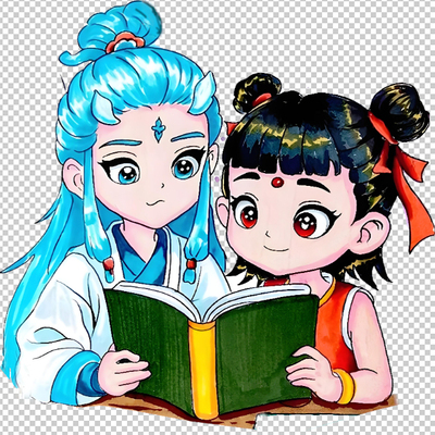 哪吒敖丙藕饼看书q版卡通人物热转印印花烫画动漫免抠图png素材