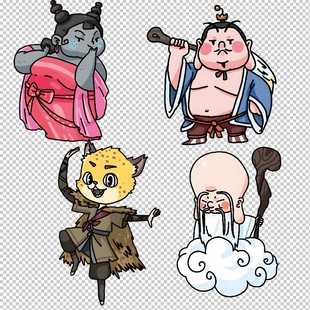 哪吒太乙简笔画头像表情插画卡通热转印印花海报Q版 免扣图素材