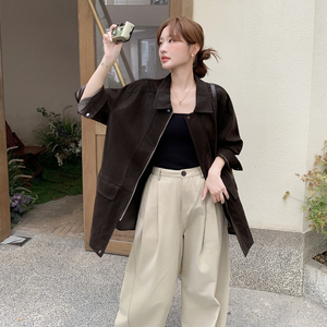 咖色高级感PU皮衣外套女2025秋季新款美拉德穿搭气质宽松翻领夹克图片