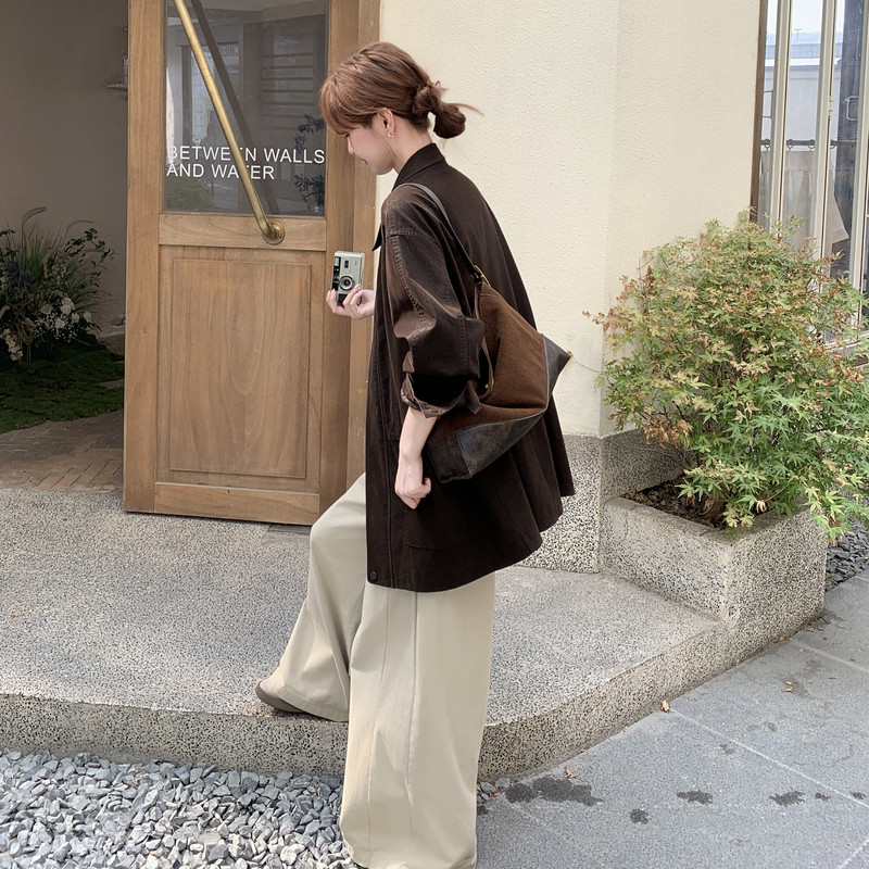 咖色高级感PU皮衣外套女2025秋季新款美拉德穿搭气质宽松翻领夹克,女装短外套,浙宝131