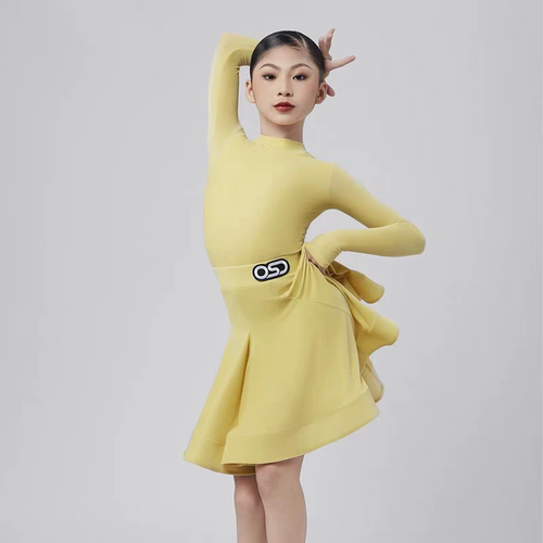 OSD少儿拉丁舞服比赛规定服薄丝绒长袖后V领林意涵同款OC24L4040