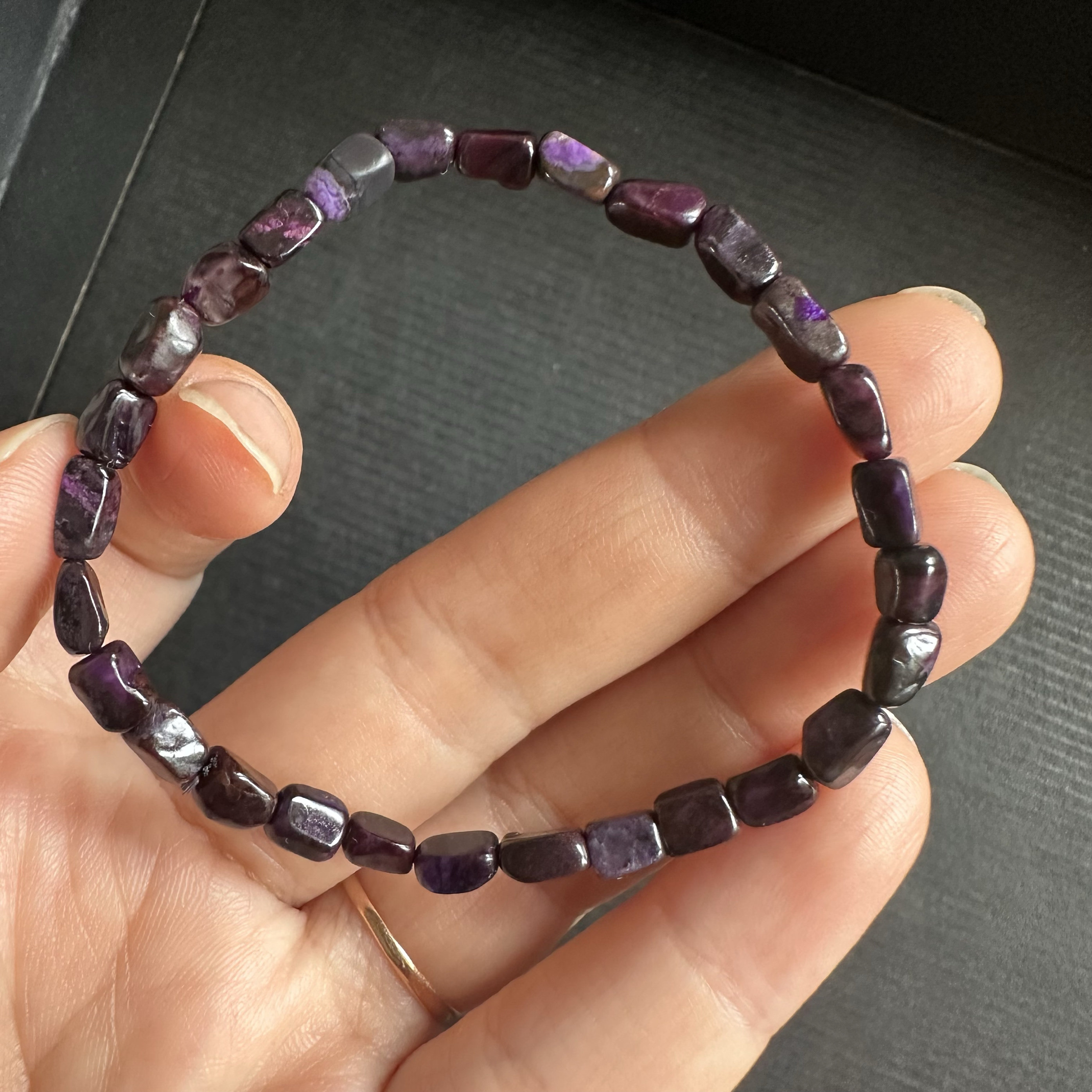 醒走 天然黑舒俱来老料老油紫黑色深紫色丝绒紫红随形珠手链手串