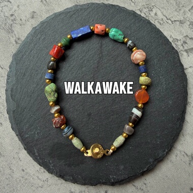 千年镶蚀红玉髓一线药师珠齐家文化老绿松石老青金石古珠多宝手链