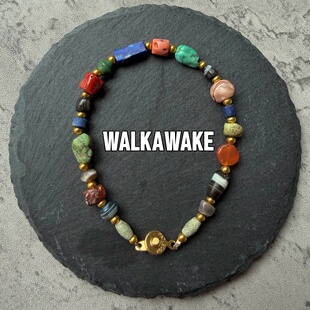 千年镶蚀红玉髓一线药师珠齐家文化老绿松石老青金石古珠多宝手链