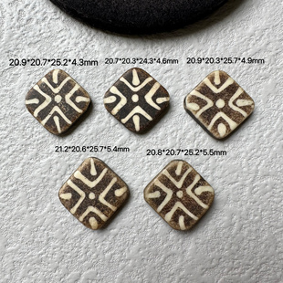 醒走东南亚二代邦迪克木化石十字星辰板珠坛城老珠子吊坠古珠背云