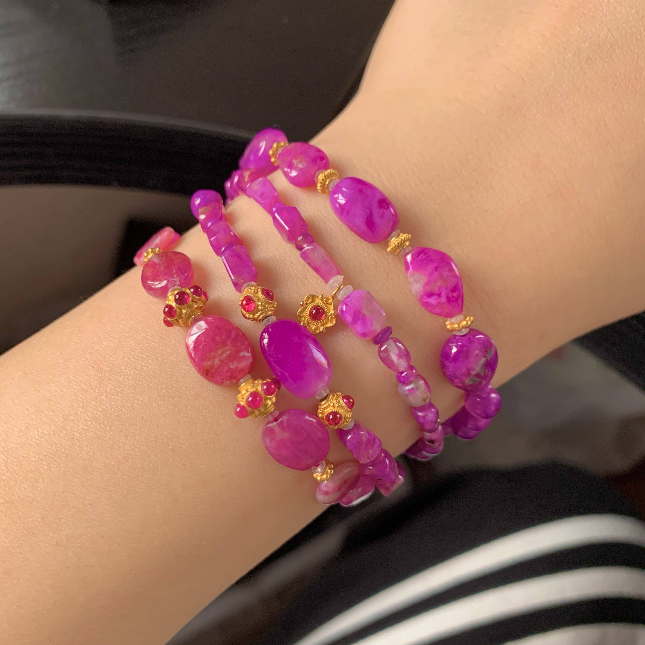 醒走典藏级天然舒俱来老料放射冰桃红果冻玻璃樱花蜜桃红随型手链