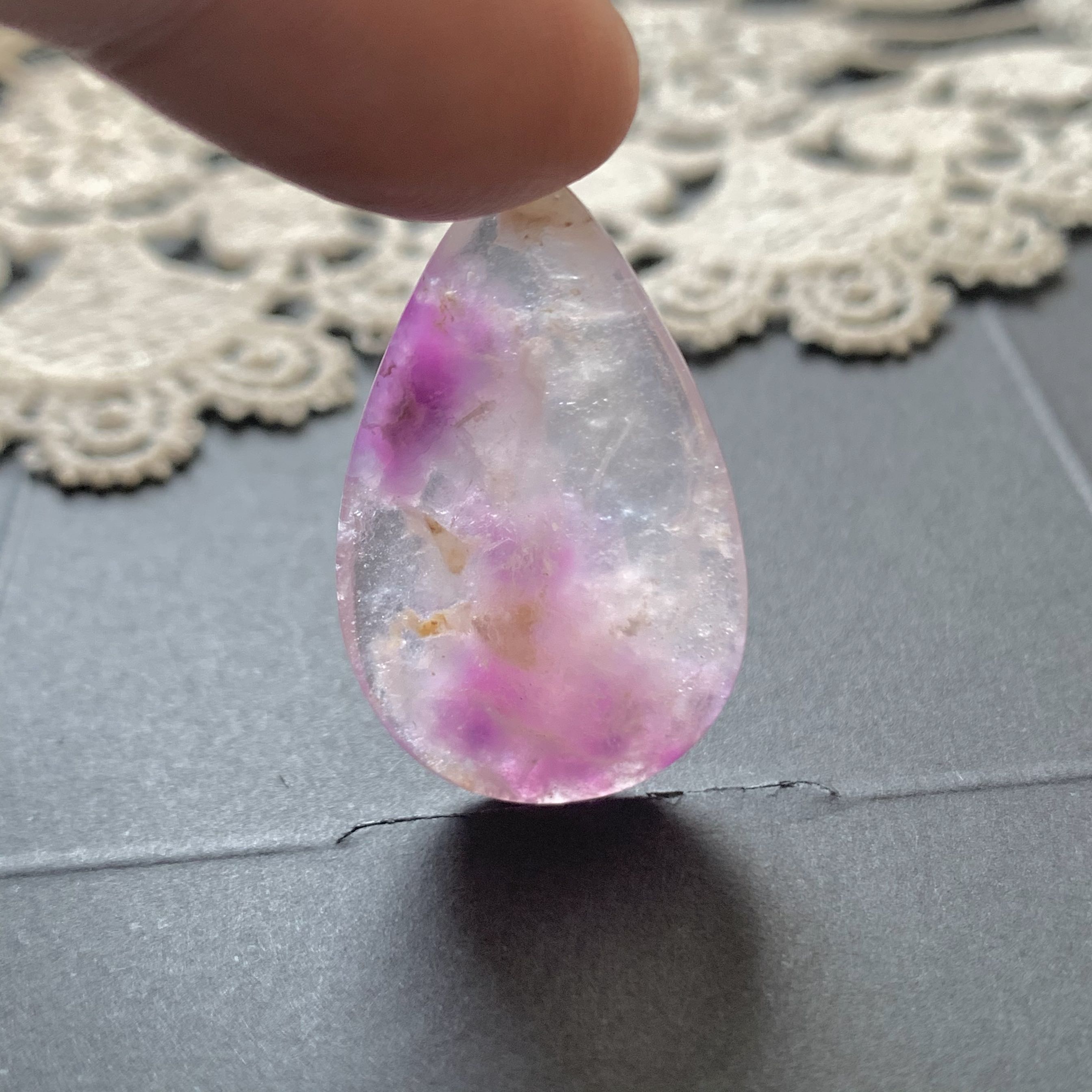 舒俱来冰种玻璃体水滴裸石戒面