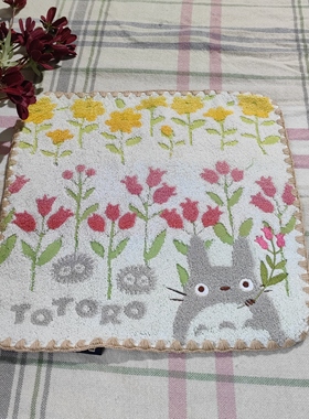 日系动漫黑猫刺绣手帕少女心格子小毛巾便携擦手巾不掉毛34x34cm