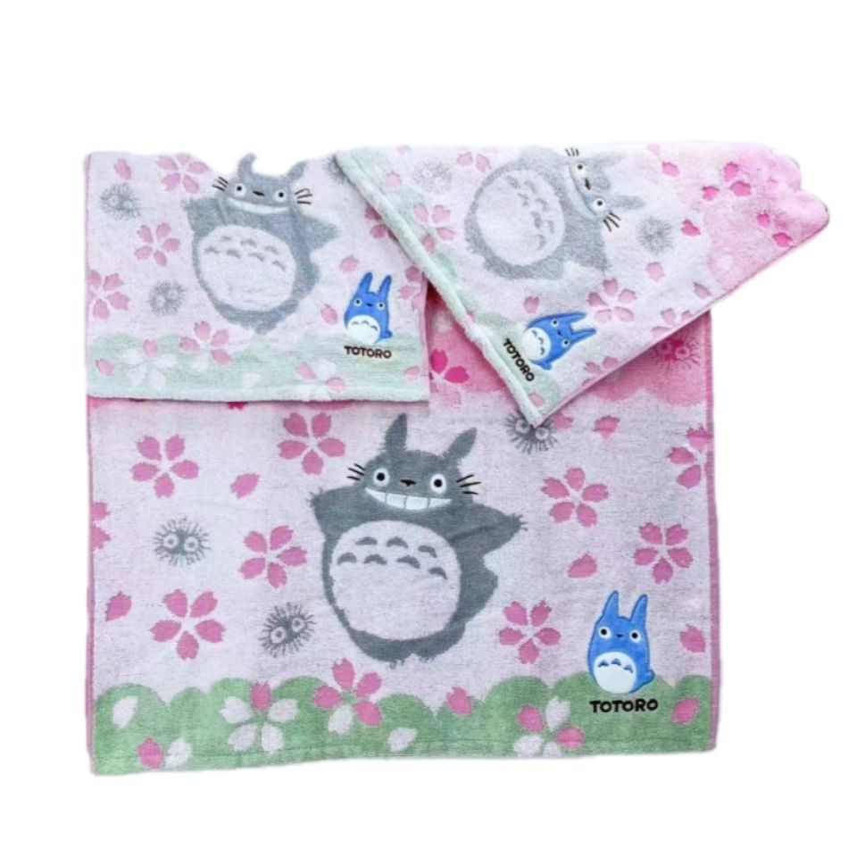 出口外贸原单纯棉刺绣樱花粉卡通动漫全棉可爱柔软大方巾毛巾浴巾