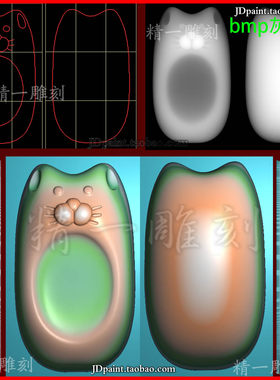 jdp格式A-3854长招财猫头手指搓精雕图 灰度图 浮雕图 平玉雕图