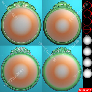 精jdp格式精雕图899带花牌头圆形平安无事牌平安牌bmp灰度浮雕刻