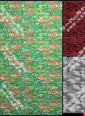 精一P587满祥云云纹拼图素材带线精雕图jdp文件bmp灰度图浮雕刻图