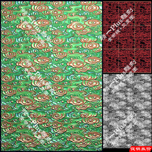 精一P587满祥云云纹拼图素材带线精雕图jdp文件bmp灰度图浮雕刻图