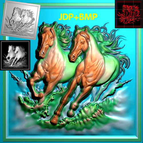 180J木雕石雕中式精雕图马奔腾精雕图灰度图bmp浮雕图