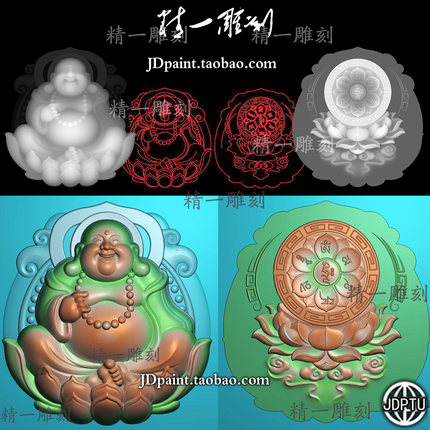 jdp格式精雕图A-1833坐莲花弥勒笑佛公六字真言背景bmp灰度图