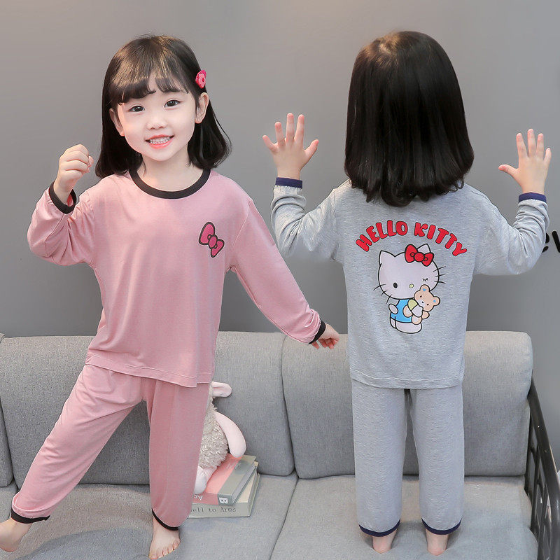 儿童睡衣女童长袖春秋季薄款莫代尔女孩小童夏季空调服家居服套装