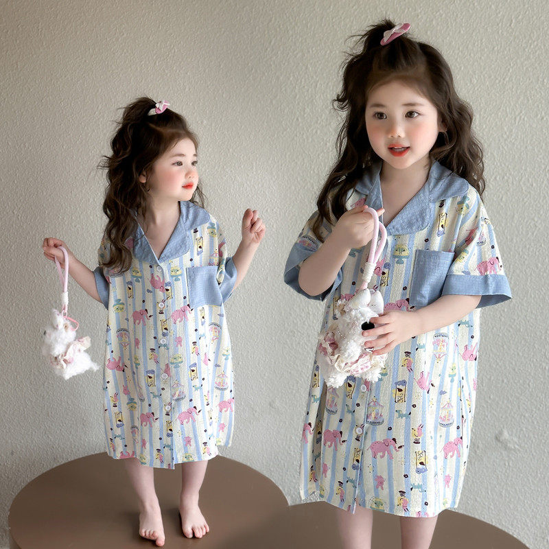 女童睡裙夏季2026新款女孩睡袍中长款宝宝薄款睡衣可爱超萌家居服